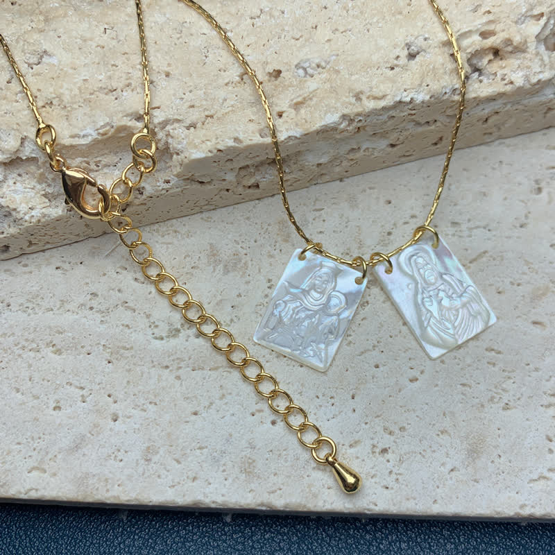 Lustrous Shell Our Lady Double Charm Necklace: Sign of Quiet Divine Shelter