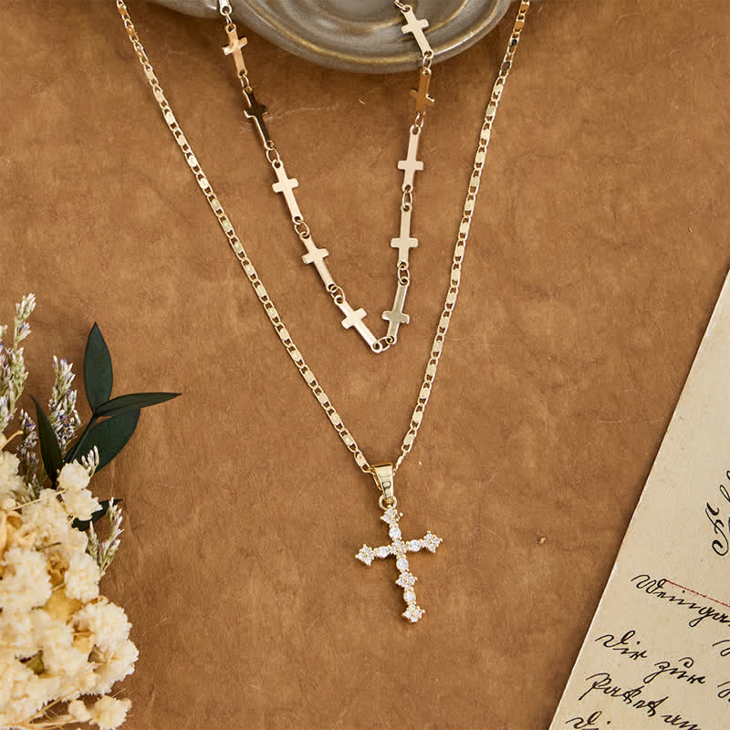 Slim Layered Copper Cross Stack Necklace: Token of Boundless Divine Love