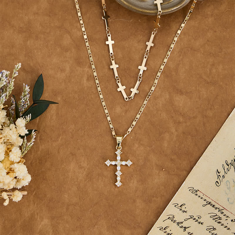 Slim Layered Copper Cross Stack Necklace: Token of Boundless Divine Love