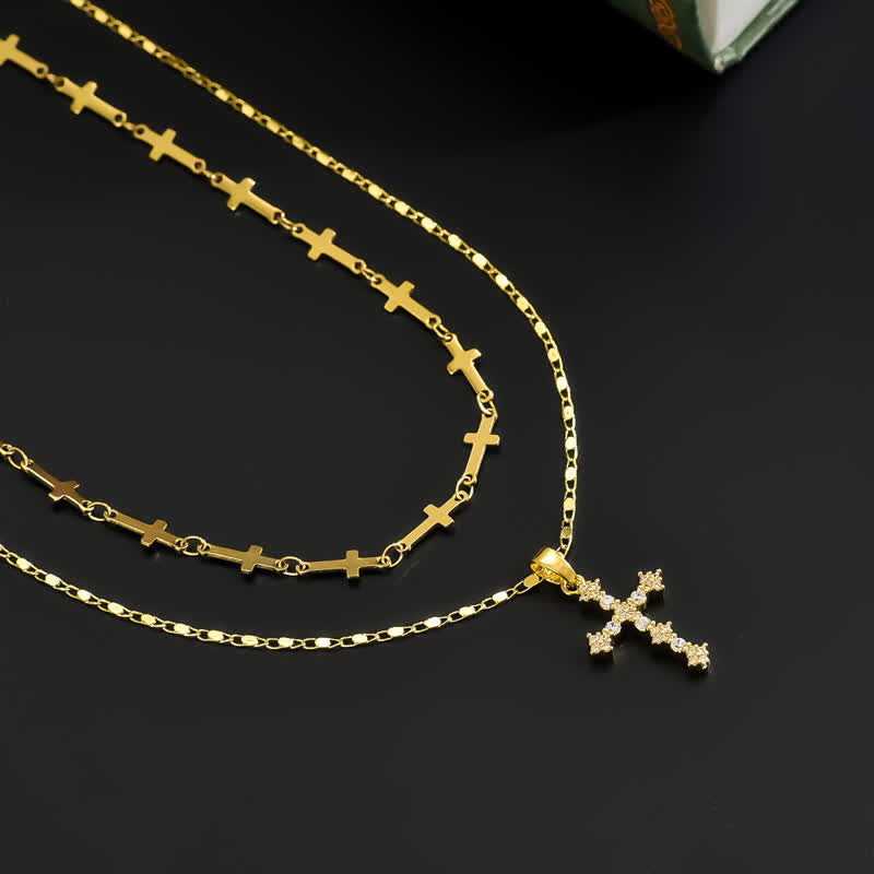 Slim Layered Copper Cross Stack Necklace: Token of Boundless Divine Love