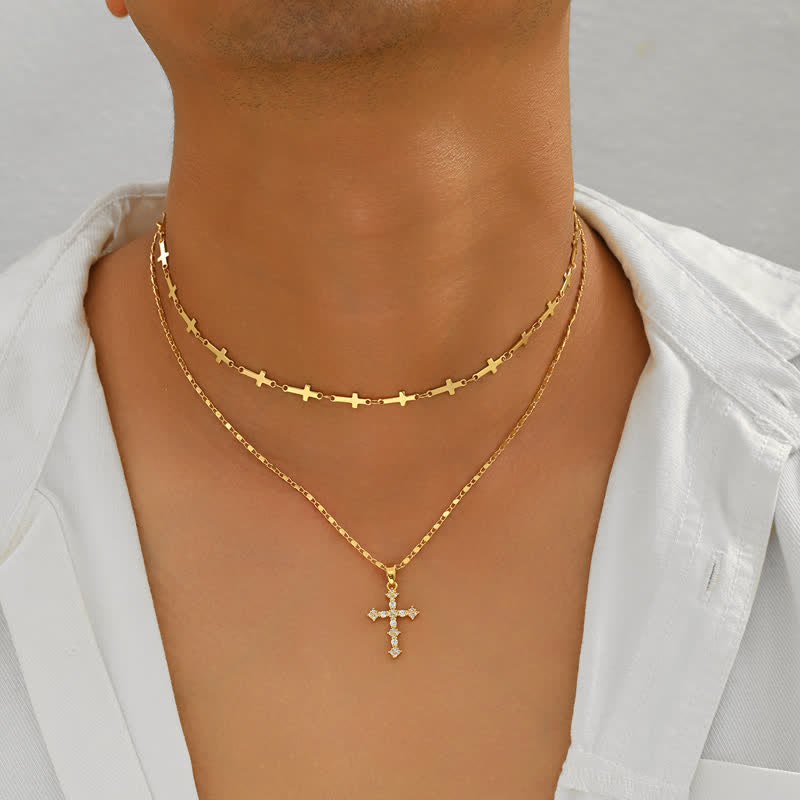 Slim Layered Copper Cross Stack Necklace: Token of Boundless Divine Love