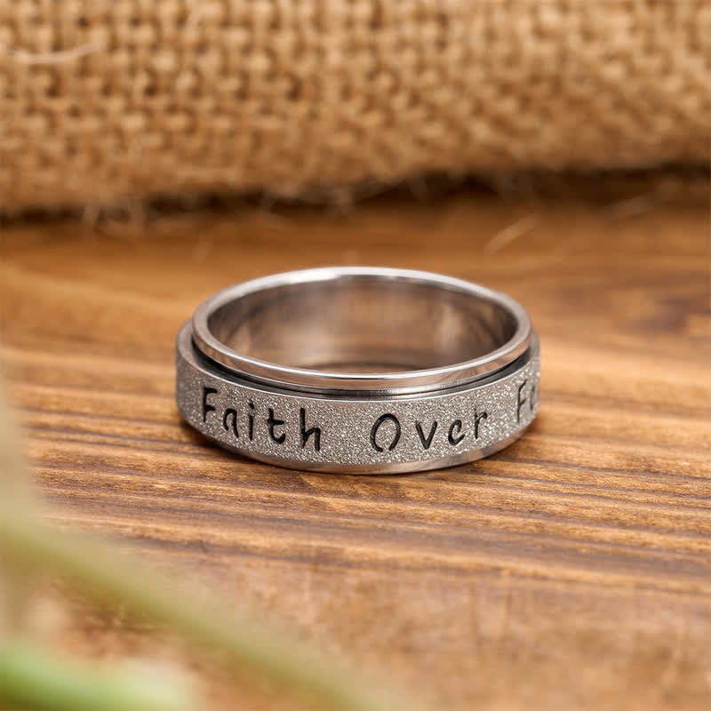 Faith Over Fear Rotatable Spinner Stainless Fidget Ring: Sacred Courage Symbol