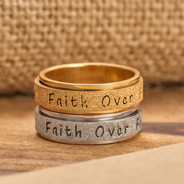 Faith Over Fear Rotatable Spinner Stainless Fidget Ring: Sacred Courage Symbol