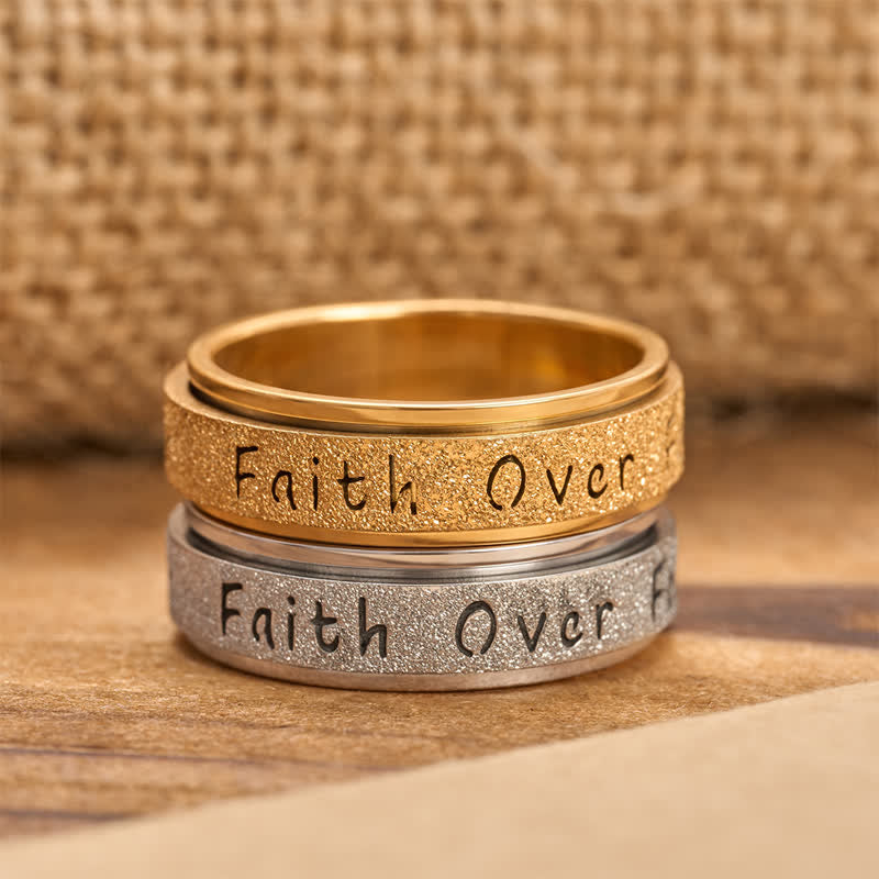 Faith Over Fear Rotatable Spinner Stainless Fidget Ring: Sacred Courage Symbol
