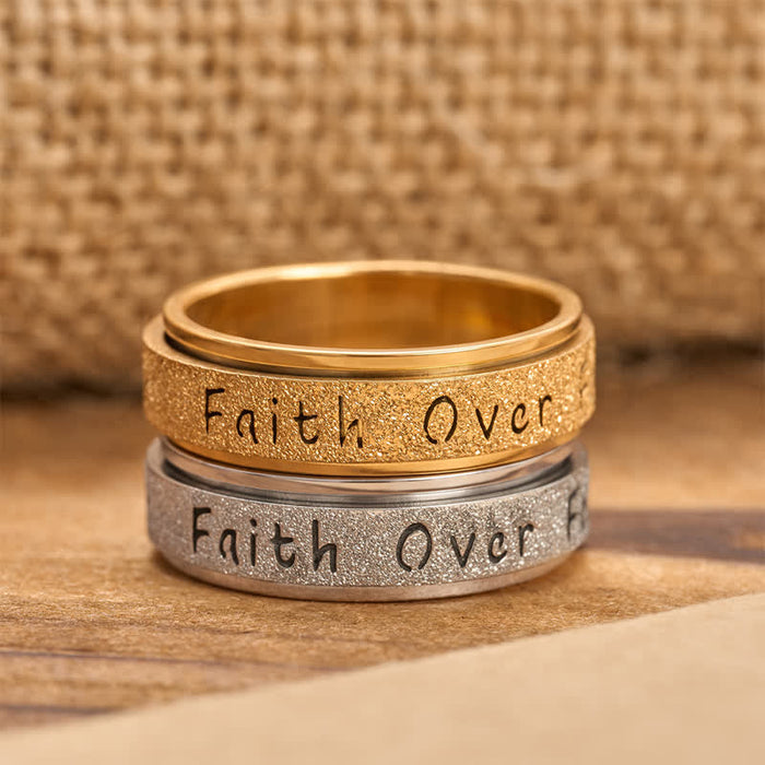 Faith Over Fear Rotatable Spinner Stainless Fidget Ring: Sacred Courage Symbol