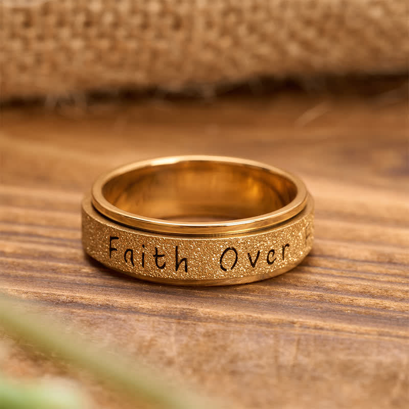 Faith Over Fear Rotatable Spinner Stainless Fidget Ring: Sacred Courage Symbol