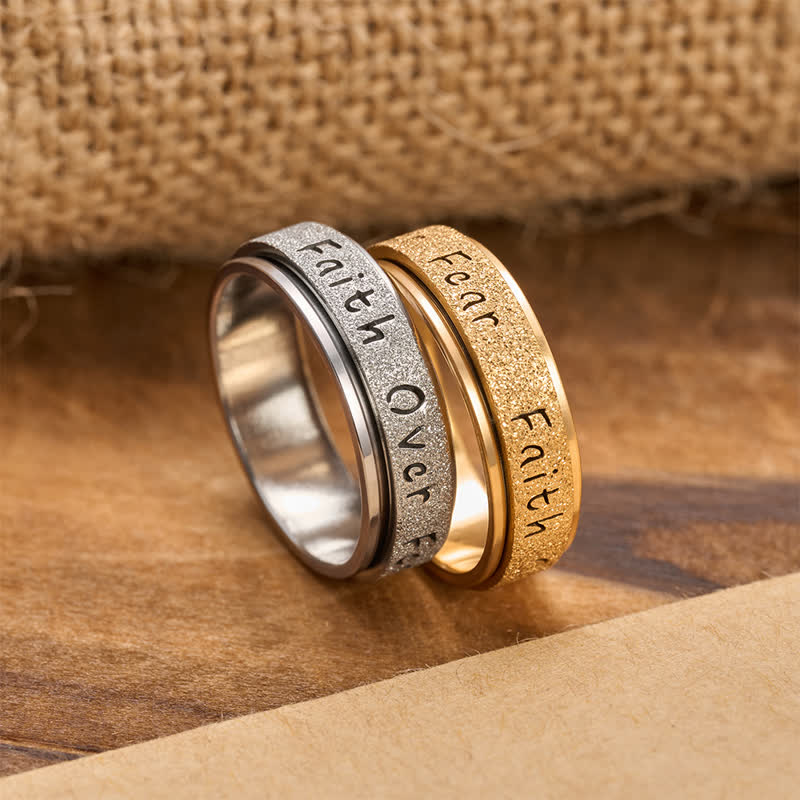 Faith Over Fear Rotatable Spinner Stainless Fidget Ring: Sacred Courage Symbol
