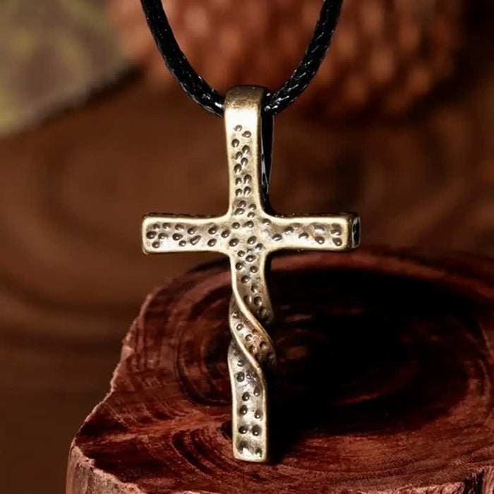 Artisan Textured Twisted Alloy Cross Necklace: Bearer of Quiet Heavenly Blessing