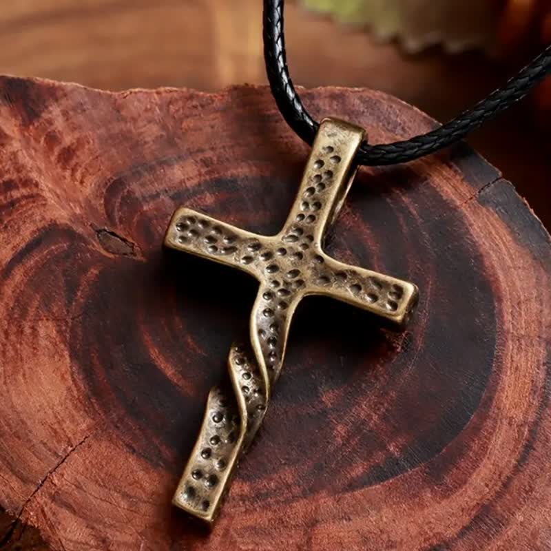Artisan Textured Twisted Alloy Cross Necklace: Bearer of Quiet Heavenly Blessing