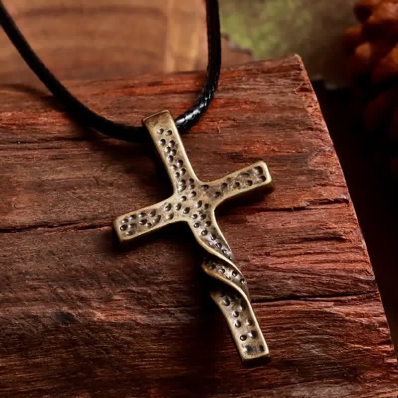 Artisan Textured Twisted Alloy Cross Necklace: Bearer of Quiet Heavenly Blessing