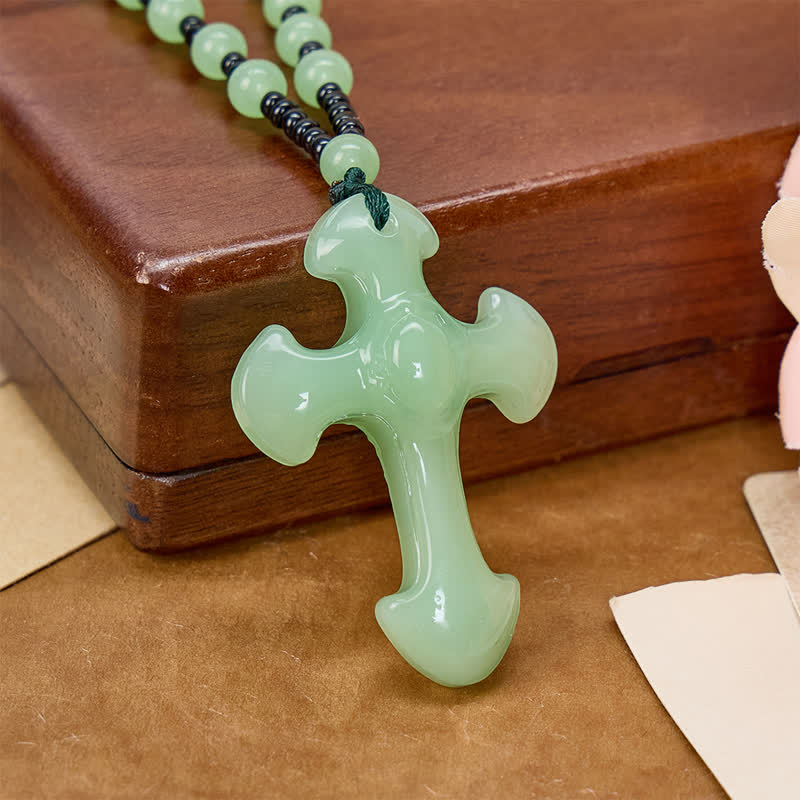 Polished Relief Glass Cross Bead Pendant: Sign of Steady Divine Guardianship