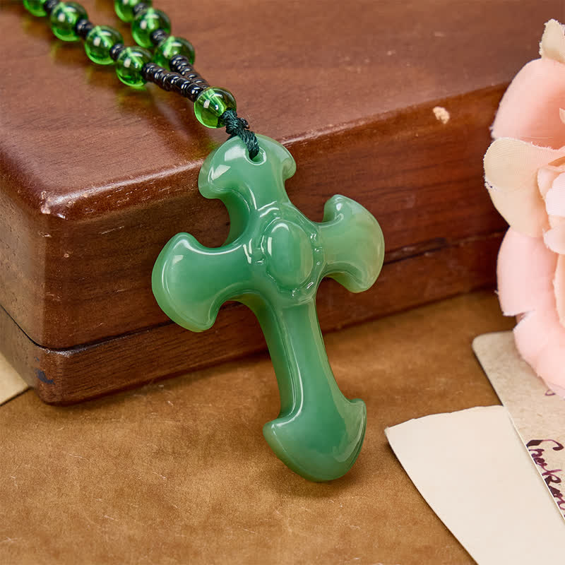 Polished Relief Glass Cross Bead Pendant: Sign of Steady Divine Guardianship