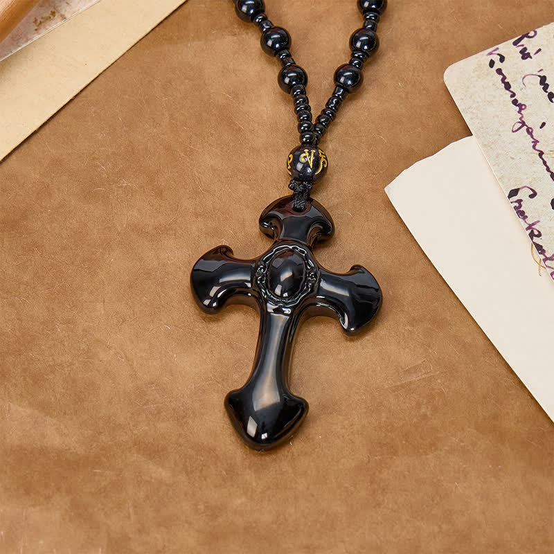 Polished Relief Glass Cross Bead Pendant: Sign of Steady Divine Guardianship