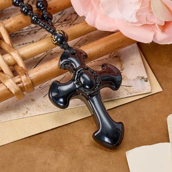 Polished Relief Glass Cross Bead Pendant: Sign of Steady Divine Guardianship