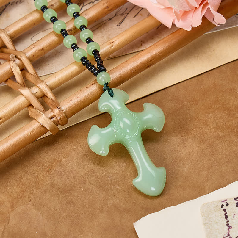 Polished Relief Glass Cross Bead Pendant: Sign of Steady Divine Guardianship