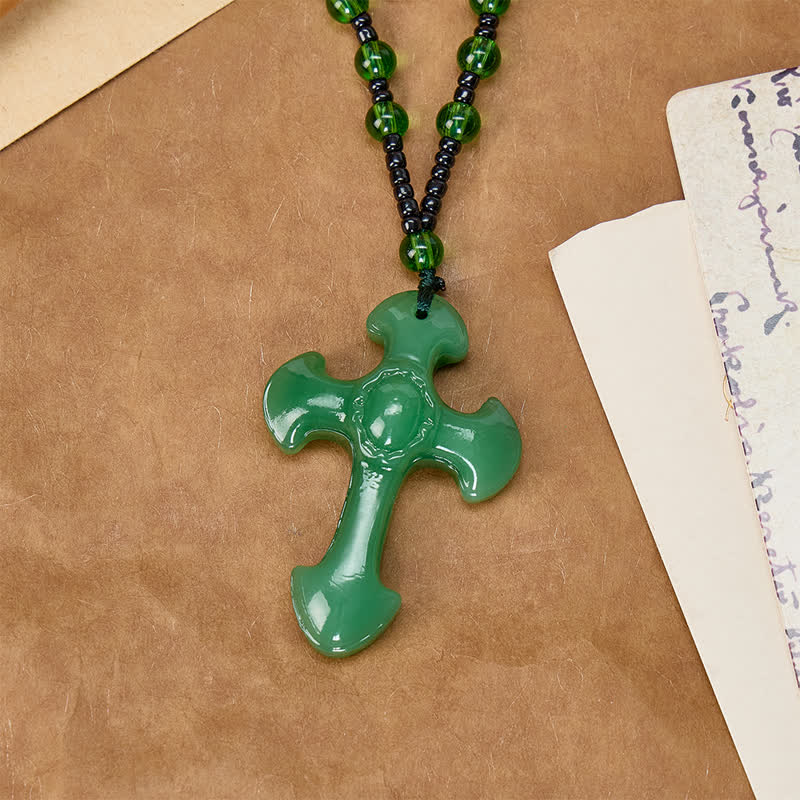 Polished Relief Glass Cross Bead Pendant: Sign of Steady Divine Guardianship