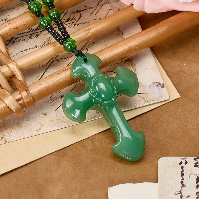 Polished Relief Glass Cross Bead Pendant: Sign of Steady Divine Guardianship