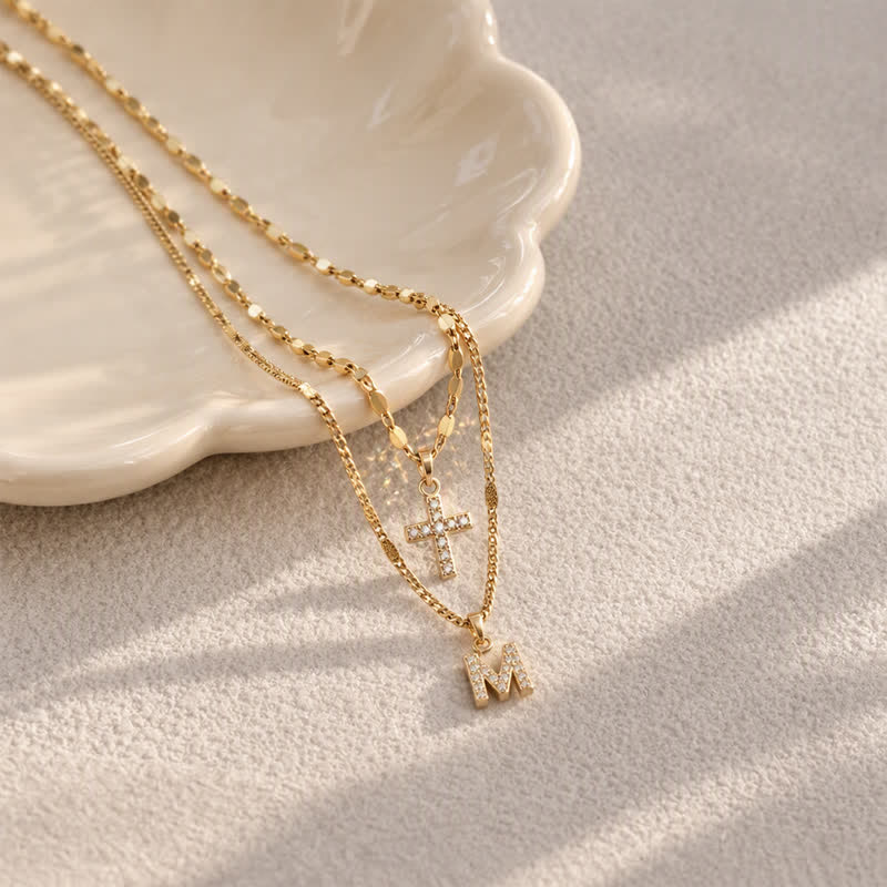 Layered Copper Cross Letter Pendant Necklace: Messenger of Gentle Heavenly Calm