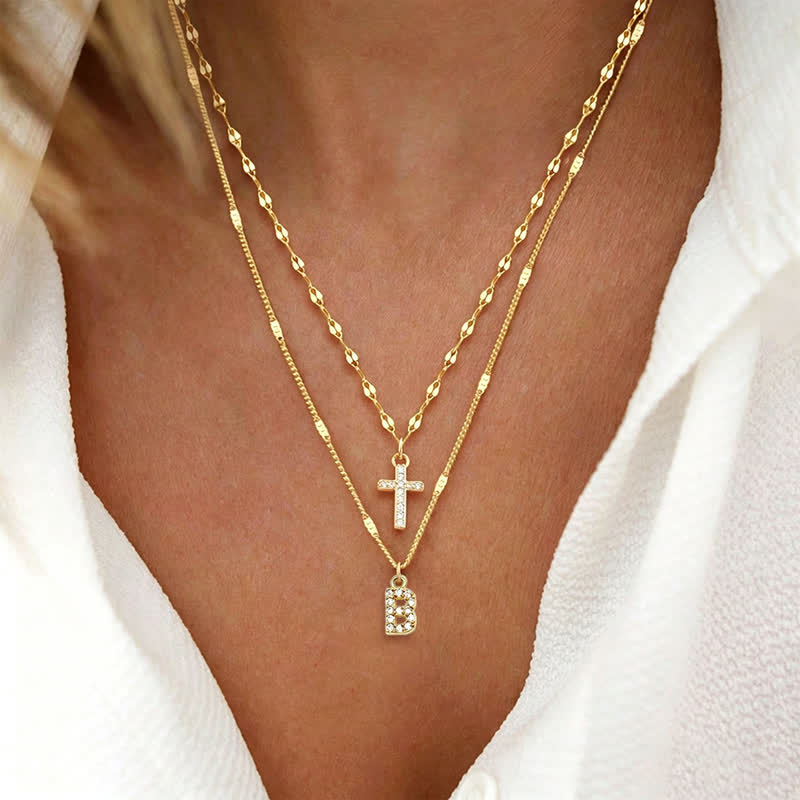 Layered Copper Cross Letter Pendant Necklace: Messenger of Gentle Heavenly Calm