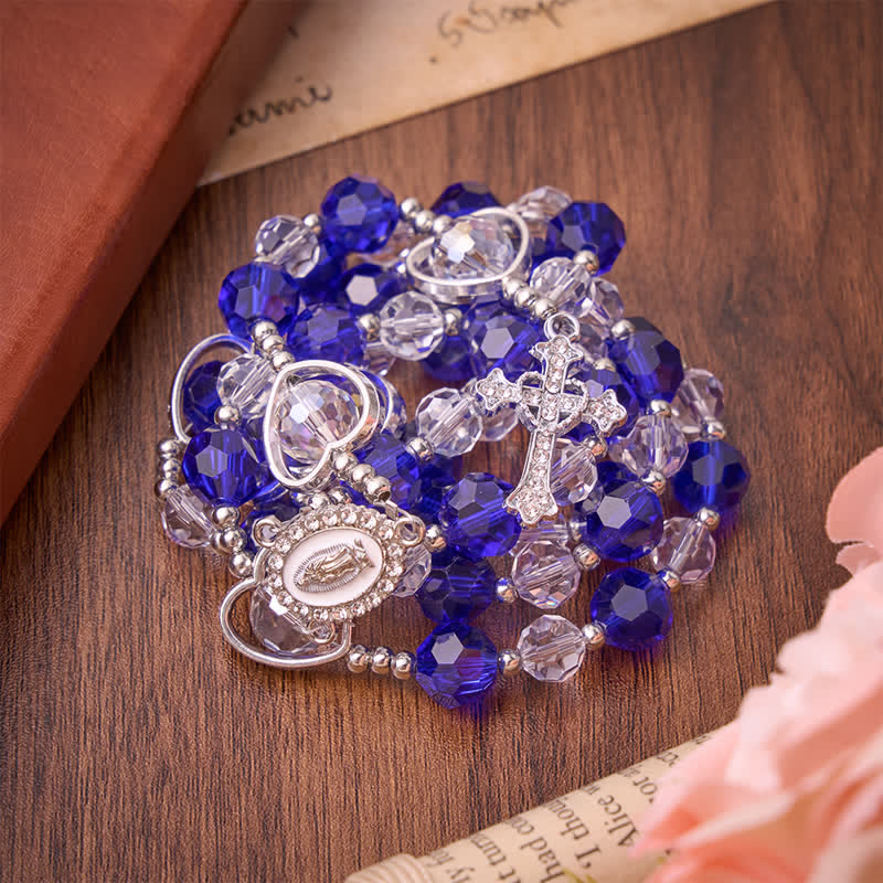 Hollow Heart Glass Rosary with Deep Blue Faceted Beads: Token of Abiding Divine Protection