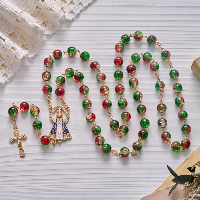 Vintage Decorative Our Lady & Crucifix Rosary: Emblem of Timeless Heavenly Mercy