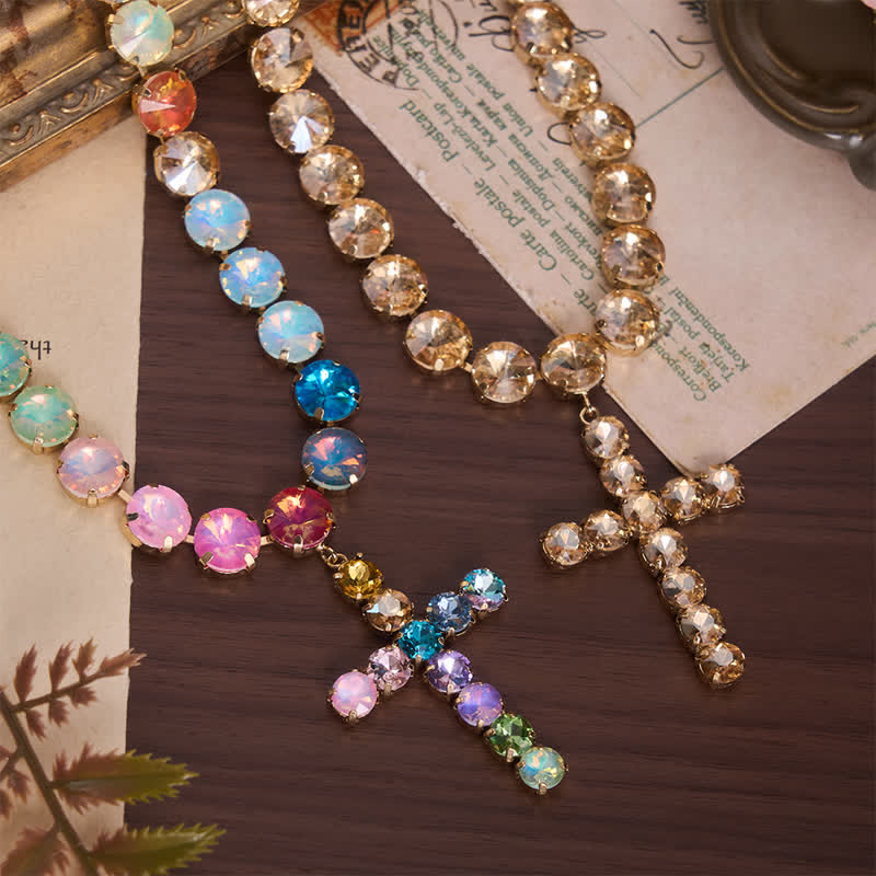 Eye-Catching Jeweled Copper Cross Necklace: Messenger of Heavenly Splendor