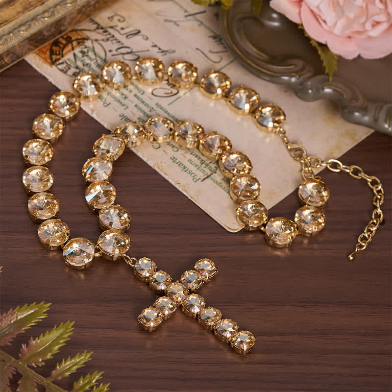 Eye-Catching Jeweled Copper Cross Necklace: Messenger of Heavenly Splendor