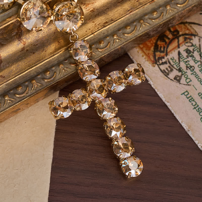 Eye-Catching Jeweled Copper Cross Necklace: Messenger of Heavenly Splendor