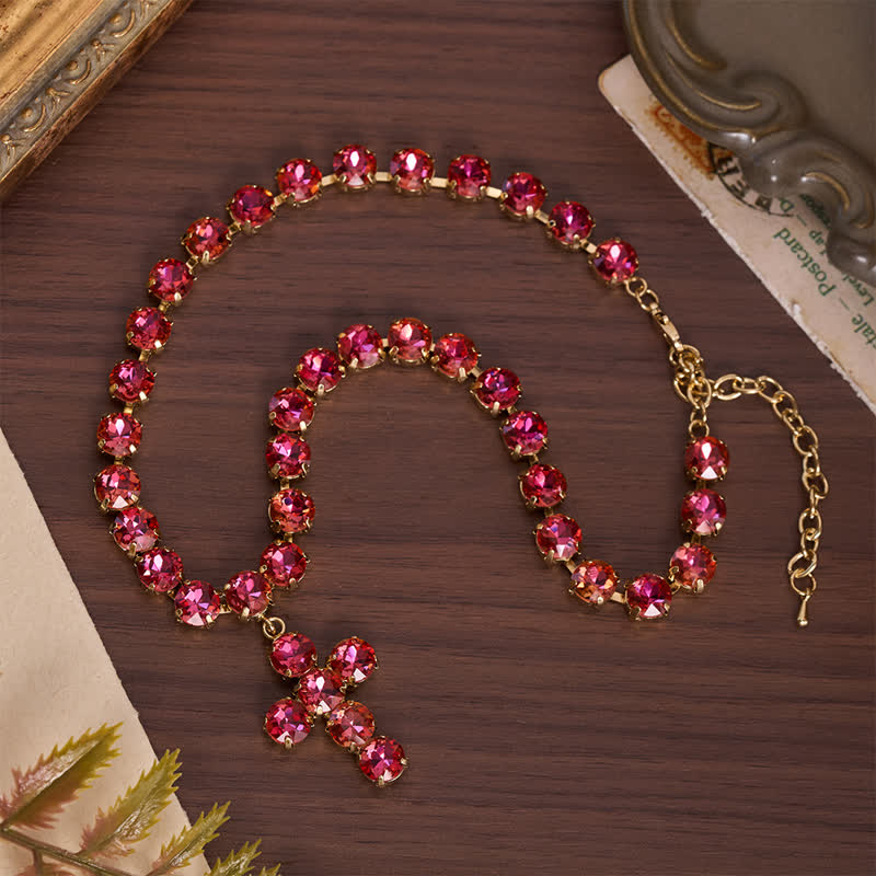 Statement Rivoli Crystal Copper Cross Necklace: Token of Unwavering Divine Majesty