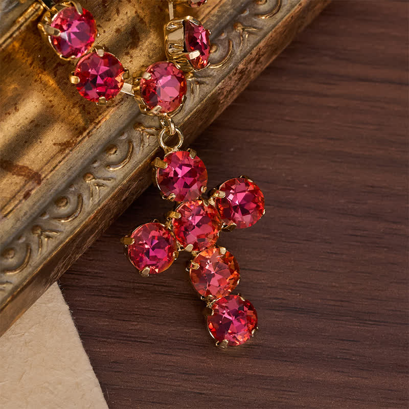 Statement Rivoli Crystal Copper Cross Necklace: Token of Unwavering Divine Majesty