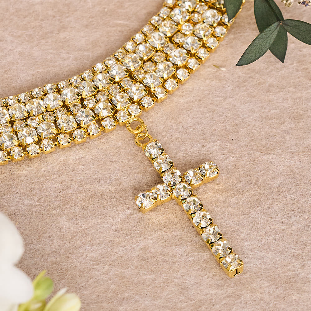 Dazzling Rhinestone Cross Choker Necklace: Token of Unfailing Heavenly Grace