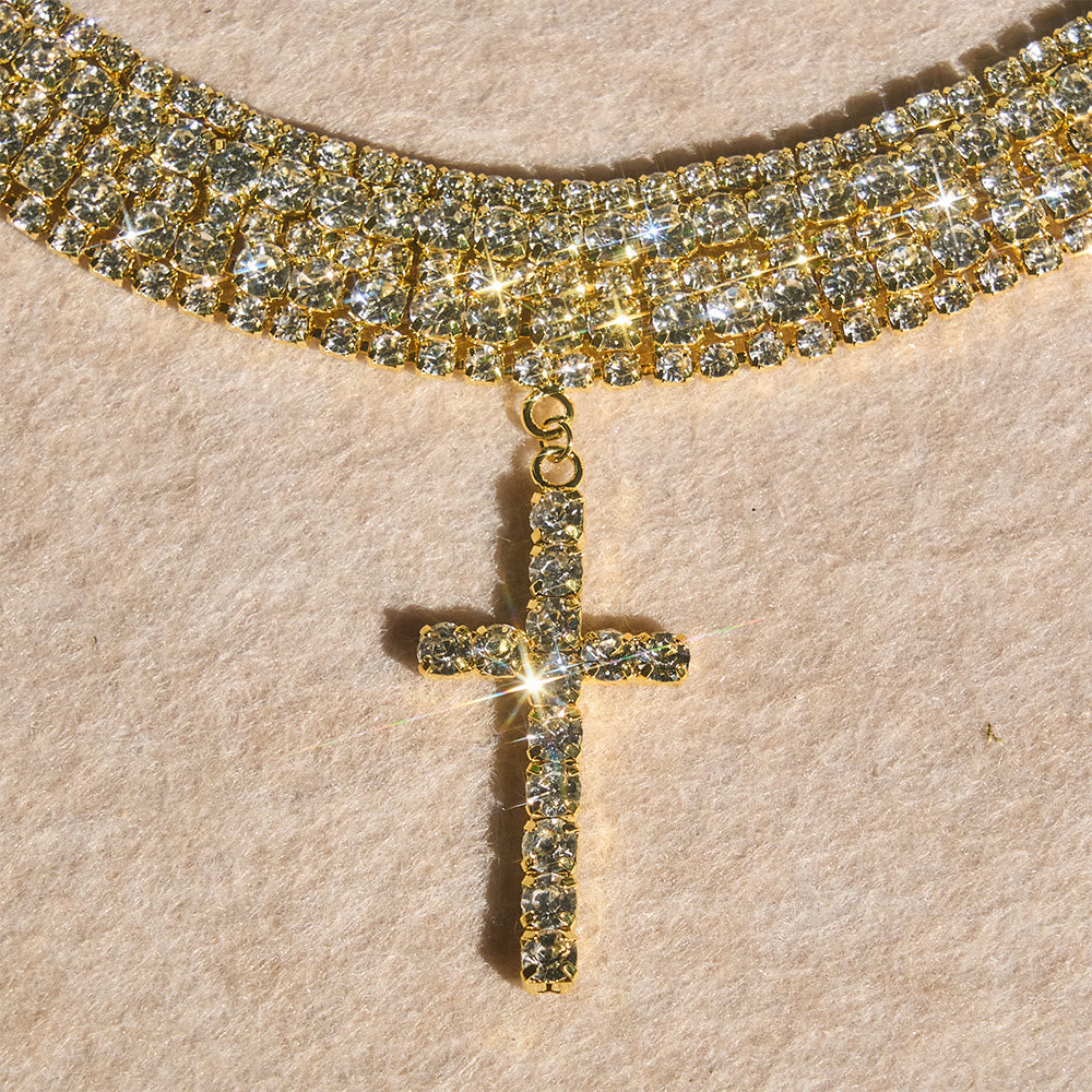Dazzling Rhinestone Cross Choker Necklace: Token of Unfailing Heavenly Grace
