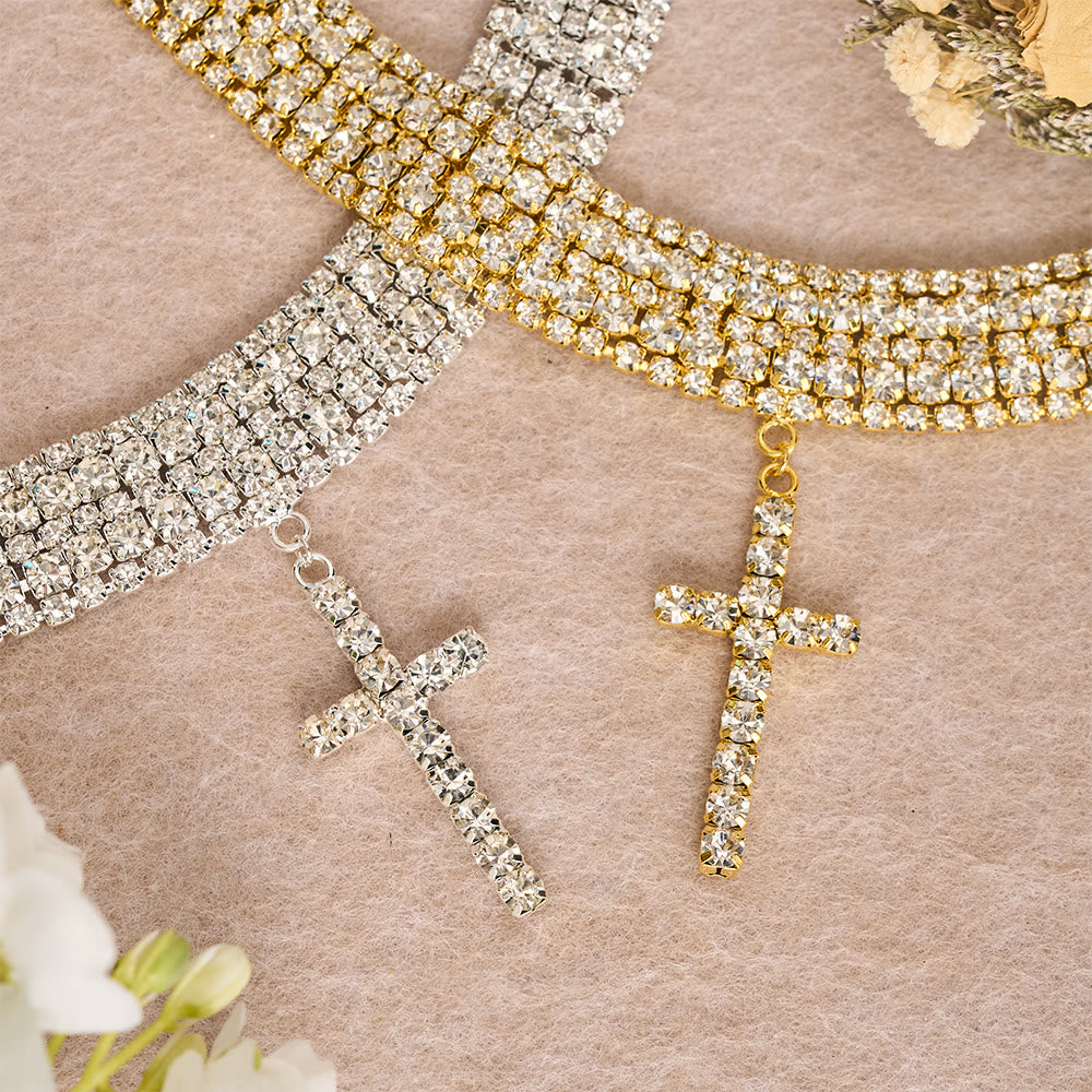 Dazzling Rhinestone Cross Choker Necklace: Token of Unfailing Heavenly Grace