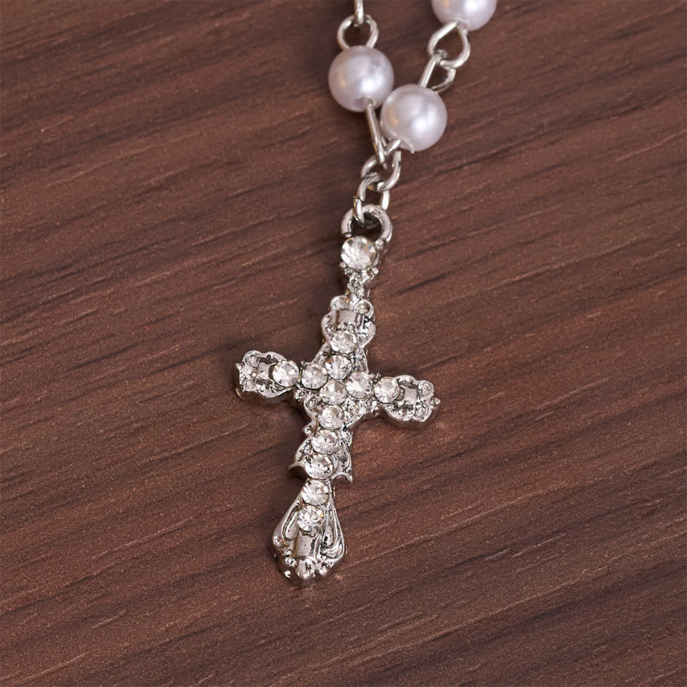 Tiered Faux Pearl Cross Chain: Token of Gentle Divine Protection