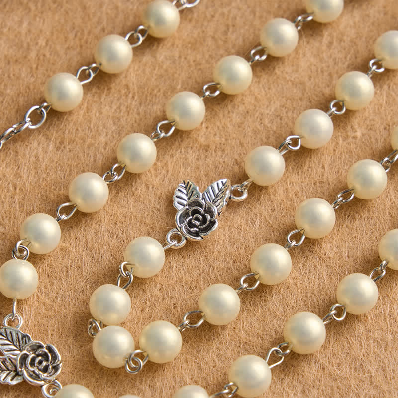 Our Lady of Fatima Rosary with Rose Alloy Cross: Token of Sacred Gentle Grace
