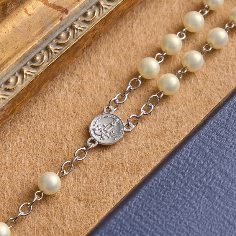 Our Lady of Fatima Rosary with Rose Alloy Cross: Token of Sacred Gentle Grace