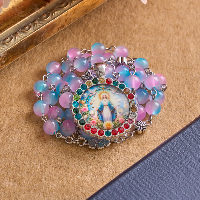 Ornate Our Lady of Miraculous Medal Rosary with Glass Beads: Sign of Divine Shelter
