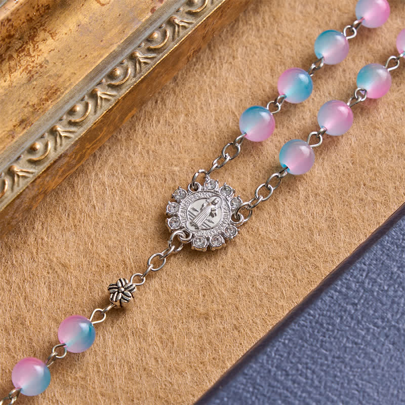 Ornate Our Lady of Miraculous Medal Rosary with Glass Beads: Sign of Divine Shelter