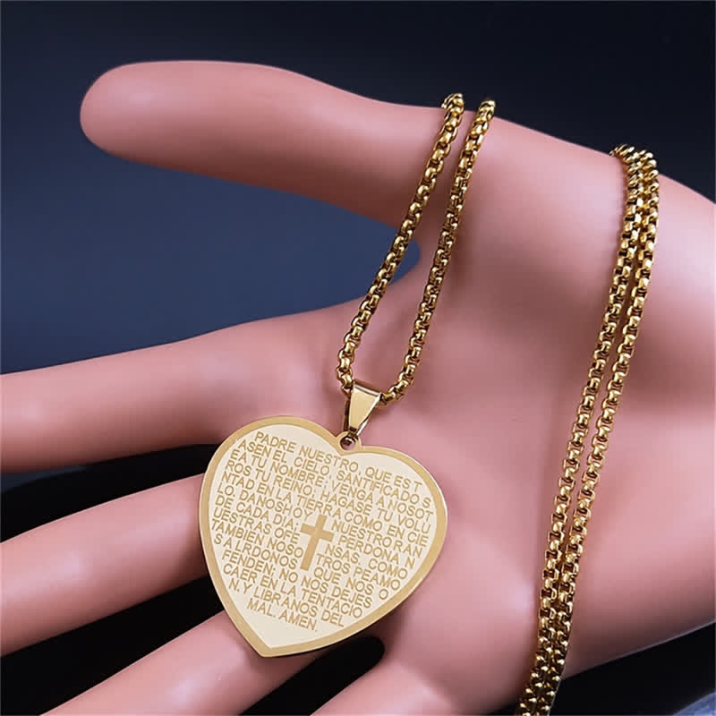 Solid Stainless Steel Heart Prayer Necklace: Token of Unwavering Heavenly Care