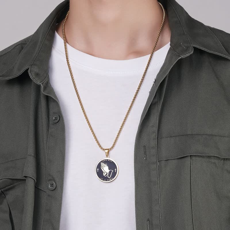 Dual-Sided Serenity Praying Hands Pendant Necklace: Token of Abiding Divine Calm