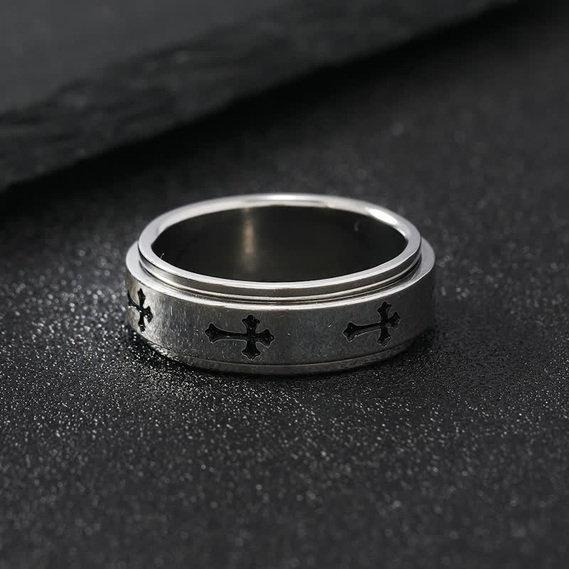 Rotatable Cross Stainless Steel Band Ring: Emblem of Abiding Heavenly Grace
