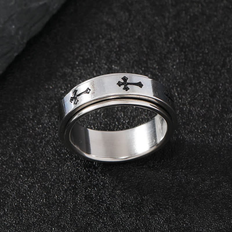 Rotatable Cross Stainless Steel Band Ring: Emblem of Abiding Heavenly Grace