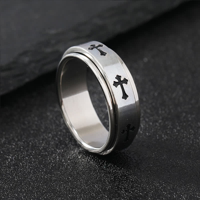 Rotatable Cross Stainless Steel Band Ring: Emblem of Abiding Heavenly Grace