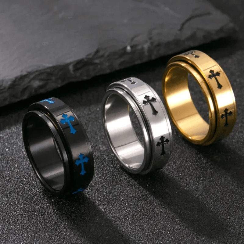Rotatable Cross Stainless Steel Band Ring: Emblem of Abiding Heavenly Grace