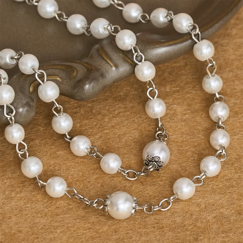Ornate Alloy & Pearl Our Lady Rosary Storage Kit: Sign of Steadfast Celestial Shelter