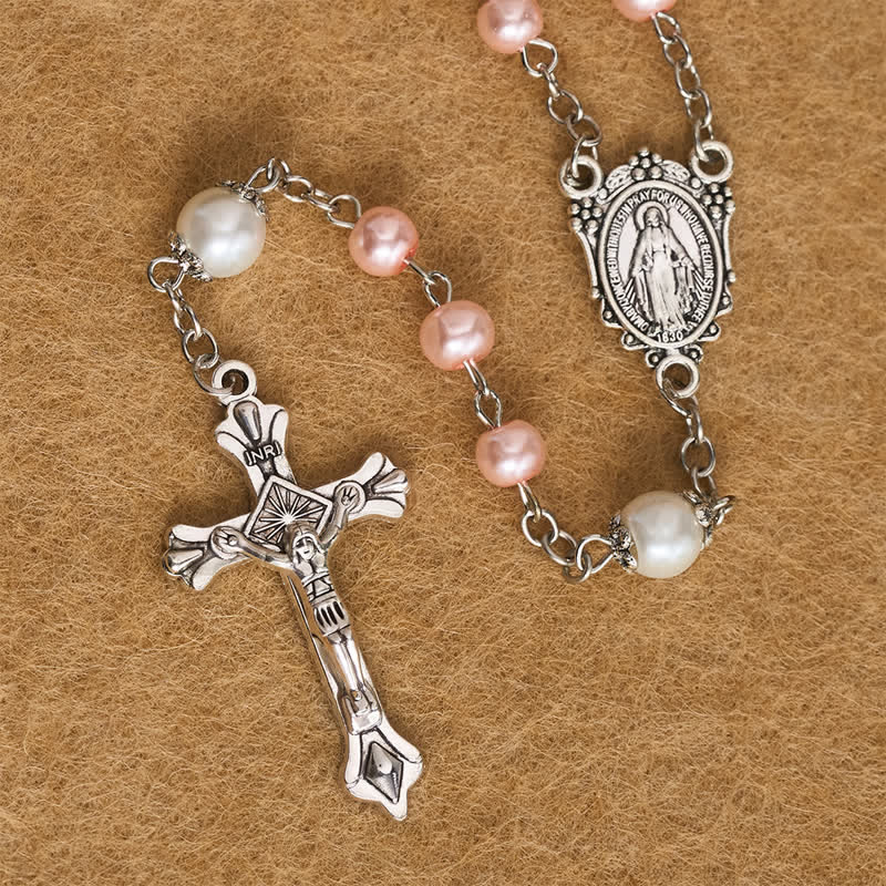 Ornate Alloy & Pearl Our Lady Rosary Storage Kit: Sign of Steadfast Celestial Shelter