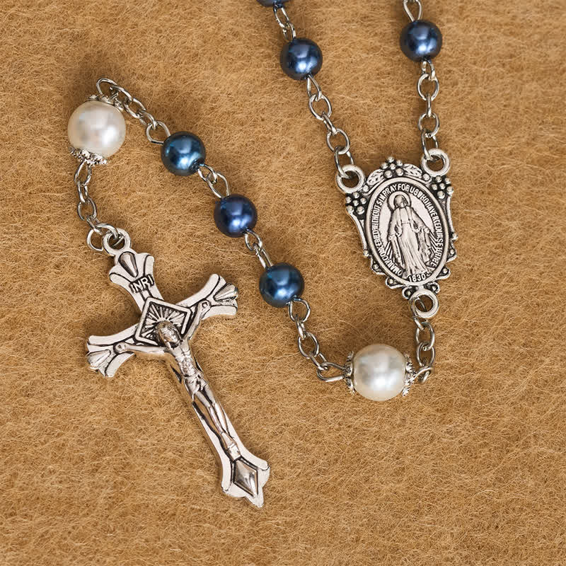 Ornate Alloy & Pearl Our Lady Rosary Storage Kit: Sign of Steadfast Celestial Shelter
