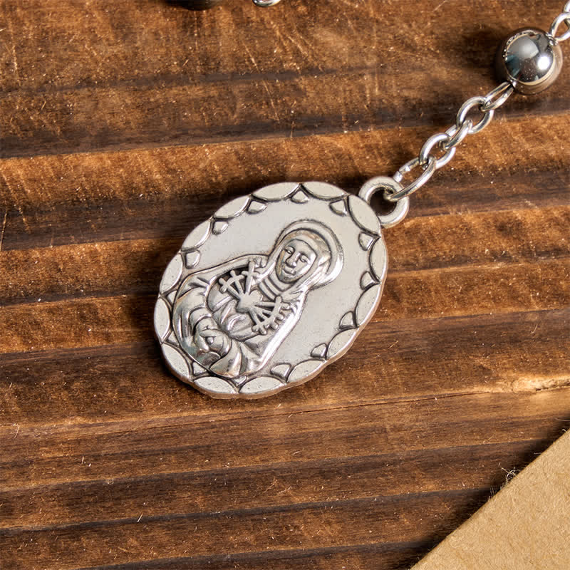 Our Lady of Sorrows Hematite Rosary Set: Emblem of Soft Heavenly Blessing