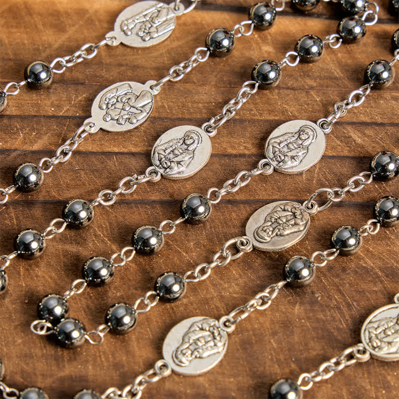 Our Lady of Sorrows Hematite Rosary Set: Emblem of Soft Heavenly Blessing