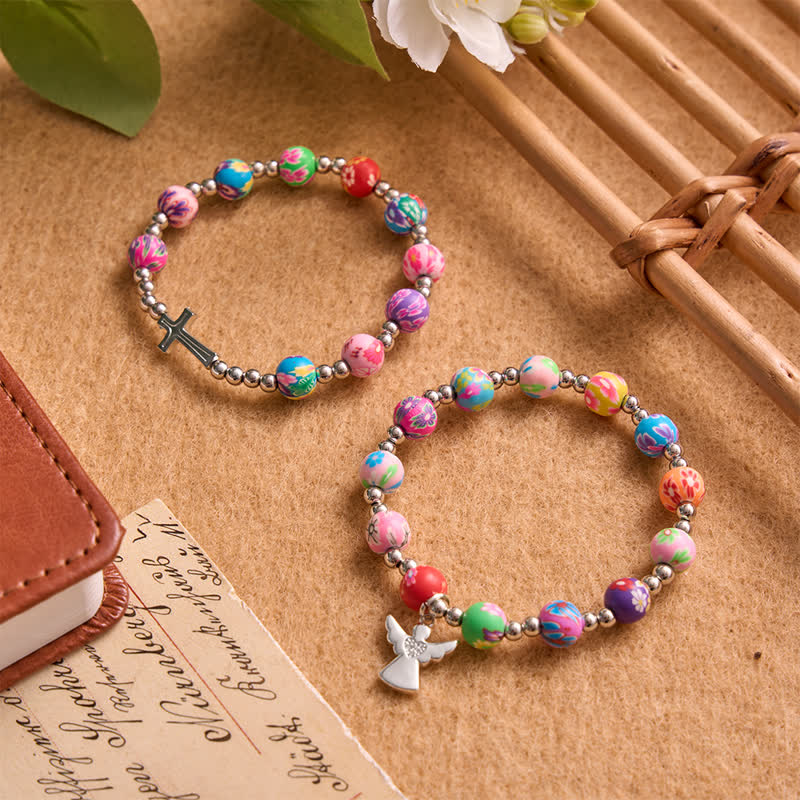 Floral Pattern Bracelet With Cross & Holy Spirit: Carrier Of Soft Divine Shelter